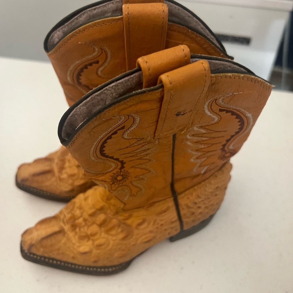 Tan Leather Cowboy Boots with Pointed Toe and Angled Heel
